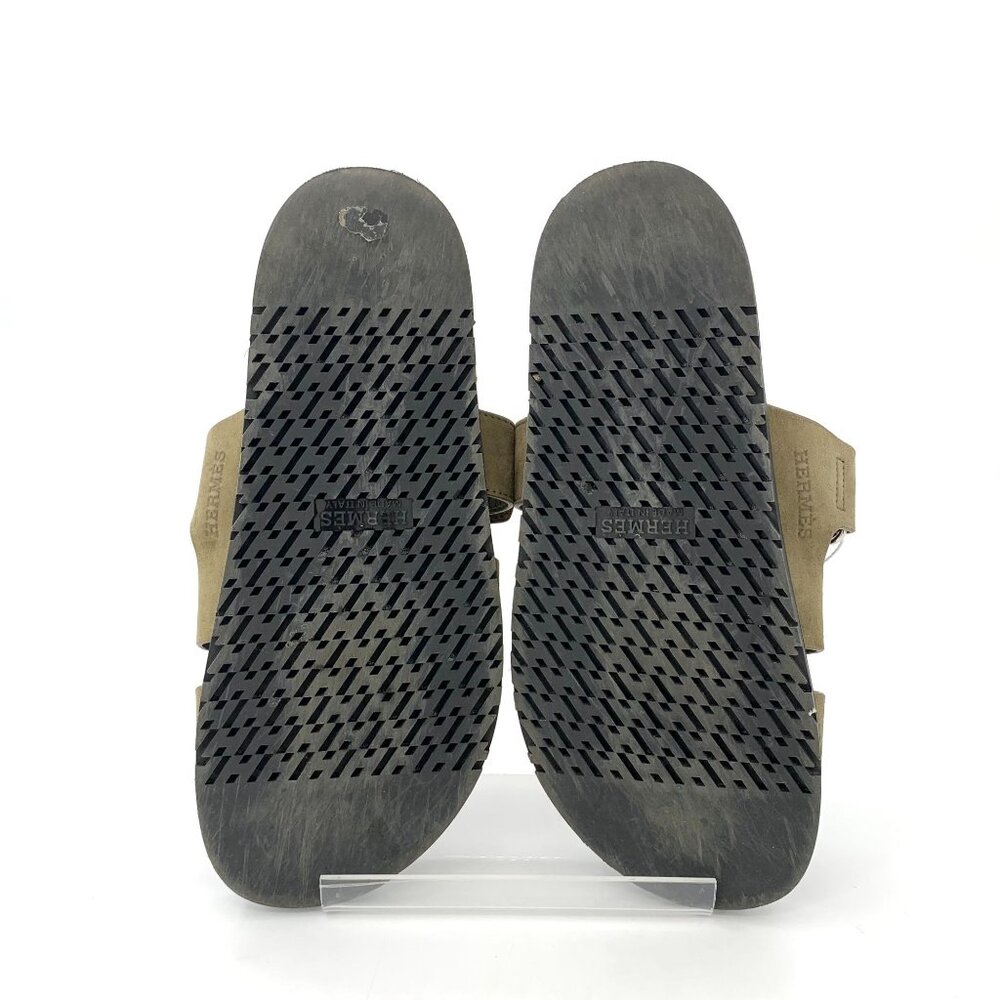 Hermès Mens Suede Leather Sandals Olive Green Slide Slip-On Footwear - Picture 8 of 8